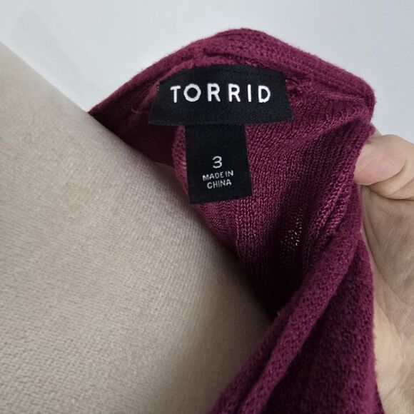 Torrid Slub Knit Women's Sz 3 Cardigan Drape Front Hi-Low Lightweight Purple - Picture 7 of 9